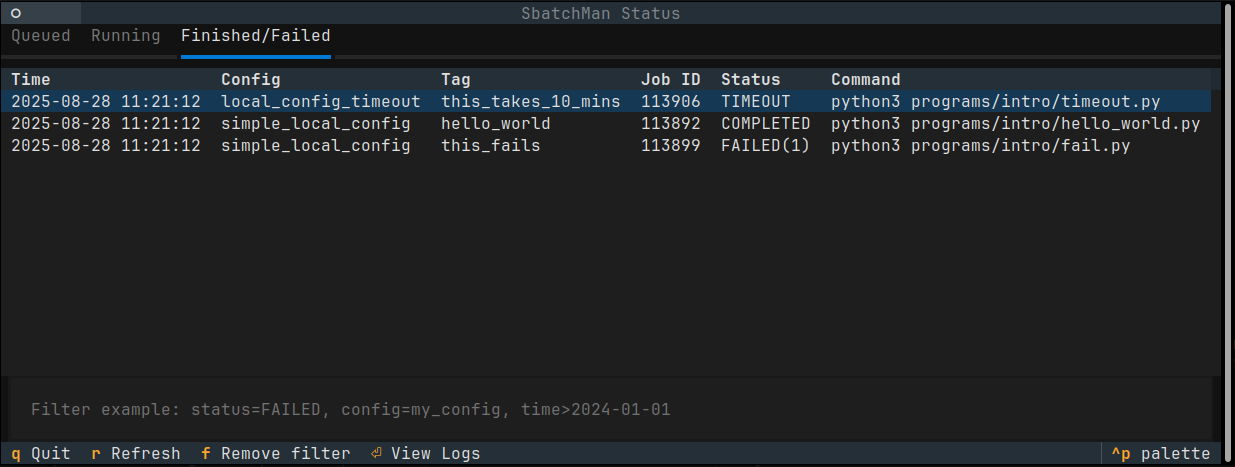 SbatchMan TUI Screenshot